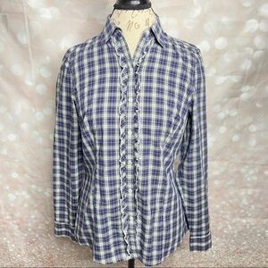 𝅺L.L. Bean Plaid Ruffle Front Button Down Shirt